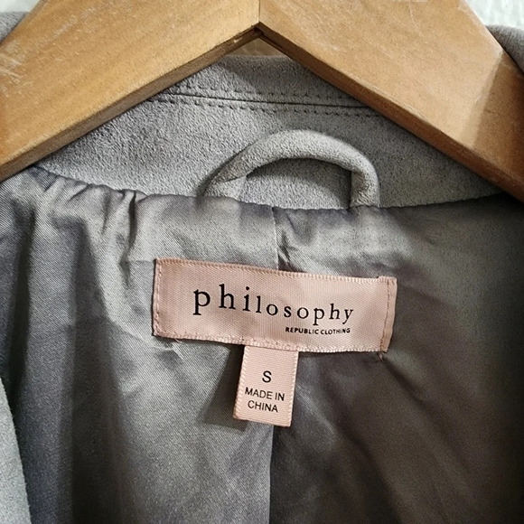 PHILOSOPHY Gray Faux Leather Notched Lapel Jacket Size S - Picture 8 of 10